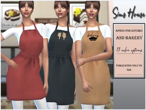 Sims 4 Cc Apron Accessory, Sims Bakery Cc, Sims 4 Waitress Outfit, Sims 4 Chef Outfit, Sims 4 Apron Cc, Sims 4 Apron, Bakery Clothes, Baking Clothes, Sims Dress