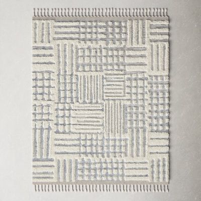 A nod to timeless Moroccan style, the Khalid Collection is hand-knotted in India by skilled artisans. The soft pile features natural, undyed wool, and nylon, lending slight variations in tones that make each piece its own. Plus, each rug is finished with a thoughtfully designed fringe. Rug Size: Square 1'6" x 1'6" Blue/White Area Rug - Loloi Rugs Khalid Geometric Hand-Knotted Ivory/Sky Area Rug in Blue/White | Size 18.0 W x 0.5 D in | AllModern Fringe Rug, Ivory Color Scheme, Bohemian Elements, Fringe Rugs, Dimensional Wall Art, Geometrical Design, Hand Loomed Rug, Solid Color Rug, Loloi Rugs