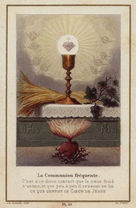 On the Magic of Frequent Communion …… Eucharist Art, St Ambrose, Holy Eucharist, Eucharistic Adoration, Blessed Sacrament, Vintage Holy Cards, Cold Heart, Worship God, Catholic Quotes