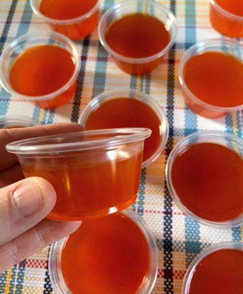 Hurricane Jello Shots - My Mini Adventurer Passion Fruit Jello Shots, Fruit Jello Shots, Jell O Shot Recipes, Orange Jello Shots, Rainbow Jello Shots, Rum Jello Shots, Watermelon Jello Shots, Peach Jello, Jello Pudding Shots