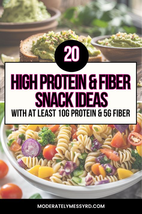 The key to a perfect snack is finding that ideal balance of protein and fiber! I've compiled over 20 snacks with at least 10 grams of protein and 5 grams of fiber. I break it down so that you can understand how to customize each option based on your preferences! A high protein and fiber snack can help you reach a higher overall intake but also gives you a little wiggle room when it comes to other meals that you might not be prioritizing as much. Veggies High In Fiber, Recipes With High Fiber, High Fiber Protein Snacks, High Protein No Carb Snacks, High Protein High Fiber Meal Plan, Fiber Filled Foods, 25 Grams Of Protein Meals, Protein Fiber Snacks, High Fiber Freezer Meals