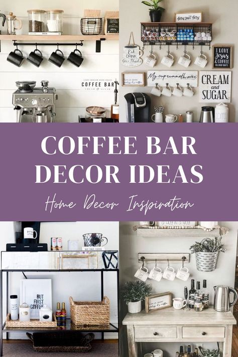 Coffee Bar Decor Ideas Bar Decor Ideas Home, Tea Bar Ideas, Coffee Bar Decor Ideas, Corner Coffee Bar, Bar Decor Ideas, Cofee Bar, Office Coffee Bar, Alcohol Bar, Coffee Bar Decor