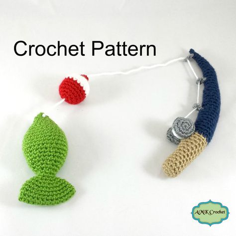 CROCHET PATTERN Crochet Fishing Poll with Bobber and by AMKCrochet Fisherman Photography, Crochet Fishing, Crochet Nautical, Crochet Learning, Sea Crochet, Amigurumi Fish, Fish Photo, Crochet Baby Photo Prop, Crochet Photo Props