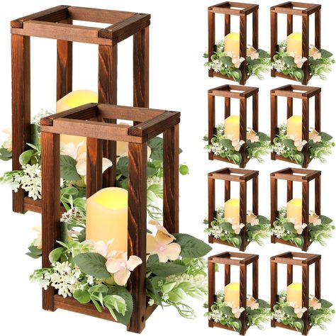 PRICES MAY VARY. Package Includes: 10 pieces vintage wooden candle holder, 10 pieces flameless LED candles (battery not included), 10 pieces champagne candle wreaths; Candle lanterns measure 10.6 x 5.5 x 5.5 inches/ 27 x 14 x 14 cm (height x length x width); Flameless LED candles measure 3 x 5 inches/ 7.5 x 12.7cm (diameter x height); LED candle is in wavy style; You can place wedding lanterns on your table, shelf, entryway, patio, backyard, fireplace mantel Farmhouse Lantern: the lantern center Centerpiece Lantern, Wedding Lantern, Farmhouse Candle, Table Fireplace, Lantern Centerpiece, Lantern Candle Holder, Lantern Candle, Wooden Candle, Candle Lantern