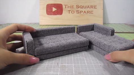 (43) DIY Miniature Sectional Couch (with chaise) - YouTube Diy Doll Sofa, Sectional Couch With Chaise, Doll Furniture Tutorial, Dollhouse Living Room Furniture, Barbie House Furniture, Dollhouse Design, Diy Living Room Furniture, Dollhouse Living Room, Couch With Chaise