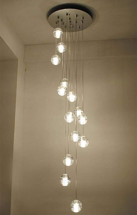 Stairway Lighting Ideas, Stairwell Chandelier, Staircase Lighting Ideas, Long Pendant Lights, Shower Light, Stairway Lighting, Ball Pendant Lighting, Lights Hanging, Crystal Chandelier Lighting