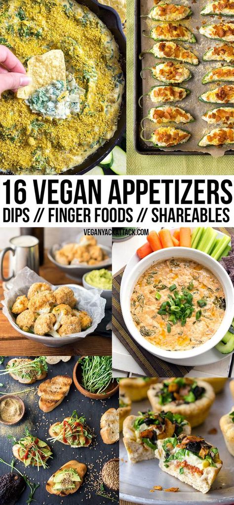 New Year's Eve is around the corner, and what better to serve at your gatherings than some fun, vegan appetizers? In this round up you'll find a variety of dips and finger foods ranging from light eats to the... not-so-healthy. Vegan Finger Foods, Vegan Apps, Vegan Appetizers Recipes, Vegan Party Food, Healthy Vegan Snacks, Vegan Appetizers, Finger Food Appetizers, Snacks Für Party, Vegan Foods