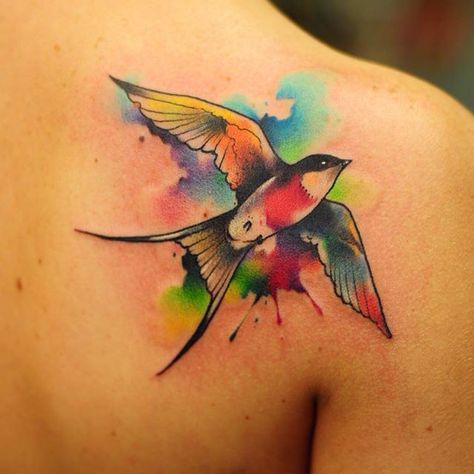 Tattoos Script, Vibrant Tattoos, Kind Tattoo, Swallow Bird Tattoos, Little Bird Tattoos, Colour Tattoo For Women, Koi Tattoo Design, Tattoos And Meanings, Eternity Symbol