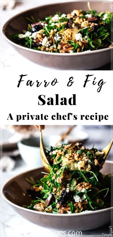 Maple Tahini Dressing, Farro Recipes, Fig Salad, Salad Salad, Eat Salad, Tahini Dressing, Toasted Walnuts, Side Salad, Healthy Salads