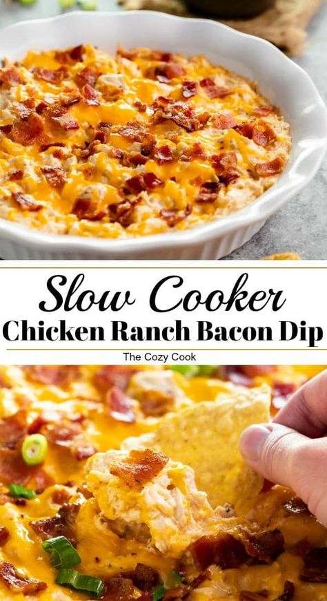 Chicken Crockpot Dip, Chicken Ranch Dip, Crockpot Party, Crockpot Dip, Bacon Nachos, Crockpot Dips, Cheesy Dips, Dip Recipes Crockpot, The Cozy Cook