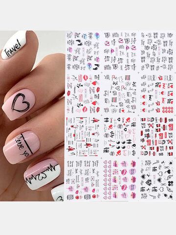 Valentines Manicure, Cartoon Nail Designs, Valentines Romantic, Nail Stickers Designs, Film Cut, Water Sticker, New Years Nail Art, Letter Flower, Christmas Nail Stickers