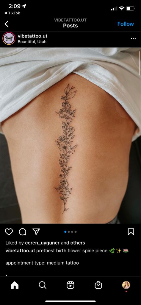 Flower Tattoos Down Spine, Flowers Down The Spine Tattoo, Womens Spinal Tattoos, Flower Spinal Tattoo Women, Womens Tattoos Spine, Spine Tattoos Wildflower, Spine Flowers Tattoo, Spin Tattoos For Women Flowers, Spine Tattoos Sunflower