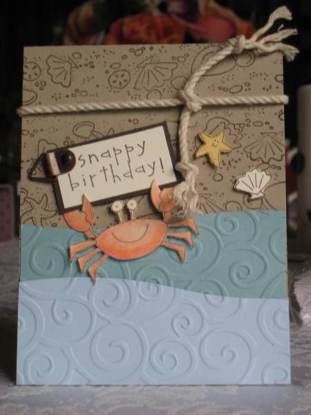 SC17 Crab & Company by mommacharles - Cards and Paper Crafts at Splitcoaststampers Birthday Pinterest, Tropical Cards, Beach Decorations, Nautical Cards, Fishing Cards, Beach Cards, The Crafts, Summer Cards, Cards Birthday