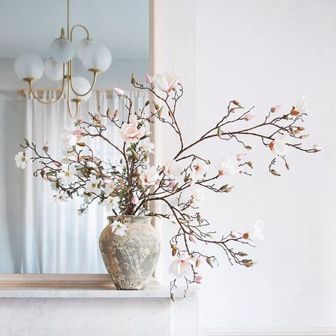 Every Monday morning deserves a wake up call this beautiful! 🌸Who's ready for a great week? 🙋Discover how to enjoy budding branches in your home this winter as you wait for spring blooms with the link in our profile.  (📷: @shopterrain) #thecottagejournal #cottage #cottagestyle Tulip Magnolia Branches, Tulip Magnolia, Magnolia Branch, Flower Boutique, Diy Vase, Deco Floral, Home Decorating Ideas, Table Vases, Ideas Home