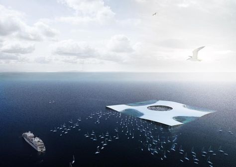 Under the sea: Manmade island functions as artificial reef | Building Design + Construction Viewing Platform, Artificial Reef, Man Made Island, Floating Platform, Eco Architecture, Sweden Travel, Scenic Photography, Romantic Travel, Ocean Photography