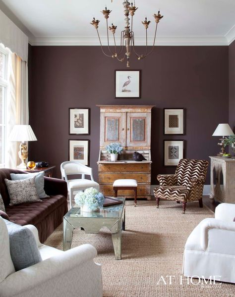 Accent Wall In Living Room, Purple Accent Wall, Wall In Living Room, Brown Accent Wall, Wood Walls Living Room, Brown Walls Living Room, Grey And Brown Living Room, Walls Living Room, Brown Furniture Living Room