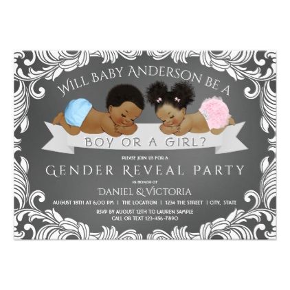 African American Gender Reveal Shower Invitations - invitations custom unique diy personalize occasions Fox Baby Shower Invitations, Twins Baby Shower Invitations, Fox Baby Shower, Custom Baby Shower Invitations, Gender Reveal Party Invitations, Twins Baby Shower, Invitations Diy, Gender Reveal Invitations, Baby Gender Reveal