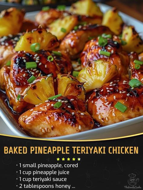 Baked Pineapple Teriyaki Chicken... - My mommy's recipes Recipes For Healthy Eating, Simple Healthy Dinners Families, Baked Pineapple Teriyaki Chicken, Hawaiian Style Teriyaki Chicken, Pineapple Teriyaki Chicken, Fowl Recipes, Pineapple Teriyaki, Great Dinner Recipes, Baked Pineapple