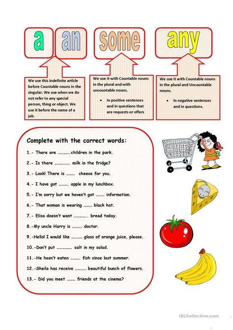 Some Any Worksheet, Some Any, Senses Preschool, English Grammar For Kids, English Worksheets For Kindergarten, Grammar For Kids, English Exercises, Grammar Book, Esl Lessons