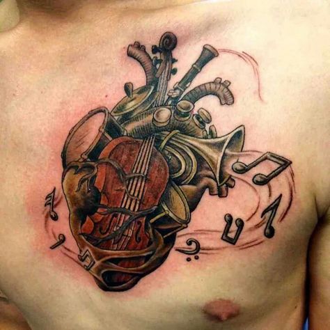 Love music Music Heart Tattoo, Human Heart Tattoo, Arte Jazz, 16 Tattoo, Herz Tattoo, Guitar Tattoo, Music Tattoo Designs, Theme Tattoo, R Tattoo