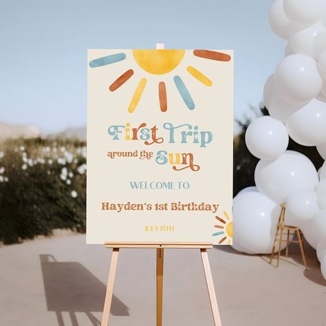 First Trip Around the Sun Here Comes the Sun 1st Birthday Sun Themed Birthday Trip Around the Sun First Birthday Welcome Sign - Etsy Sunshine 1st Birthday Boy, First Time Around The Sun Birthday, 1st Trip Around The Sun Birthday Party, First Trip Around The Sun Birthday Party, Sun Themed Birthday Party, Around The Sun First Birthday, Sun First Birthday, First Birthday Welcome Sign, Sun Birthday