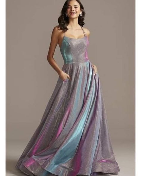 Under The Stars Prom Theme, Glittery Gown, Iridescent Prom Dress, Themed Prom Dresses, Holographic Dress, Extra Dress, Iridescent Dress, Hollywood Dress, Prom Theme