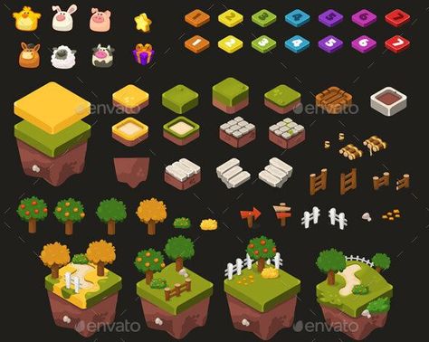 Isometric Assets - Field Isometric Board Game, Isometric Sprites, Isometric Drawing Examples, Exploded Isometric, Isometric Game Assets, Creative Design