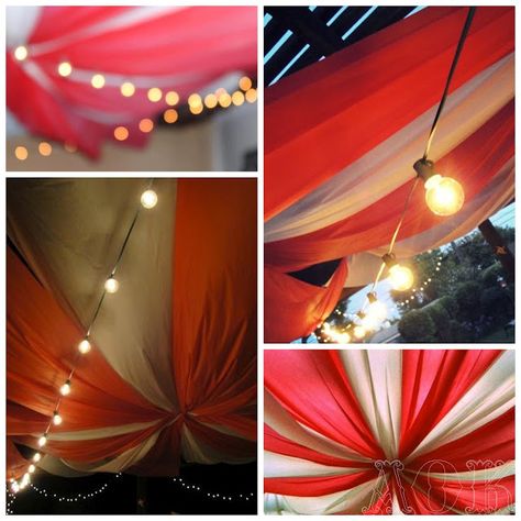 DIY carnival tent made from tablecloths! Diy Circus Tent, Vintage Carnival Party, Carnival Tent, Haunted Carnival, Soirée Halloween, Vintage Circus Party, Diy Carnival, Halloween Circus, Creepy Carnival