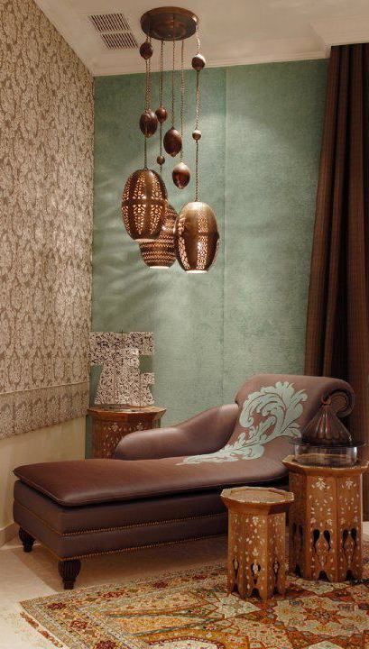 A cozy Moroccan corner with a beautiful Moroccan lantern set, cute inlaid side tables, a gorgeous handmade rug and a long genuine leather chair. #Moroccan #Home #Decor. Dekorasi Maroko, Moroccan Inspiration, Moroccan Bedroom, Moroccan Interiors, Moroccan Design, Moroccan Decor, Secret Ingredient, Moroccan Style, تصميم داخلي