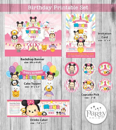 Milk Label, Tsum Tsum Party, 3 Cake, Disney Tsum Tsum, Banner Sizes, Happy Birthday Cake Topper, Birthday Printables, 4th Birthday Parties, Party Prints