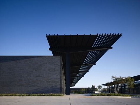 Elliot & Associates, Classen Curve Modern Neighborhood, Case Study Design, Lush Landscaping, Retail Architecture, Awning Canopy, Exterior Wall Design, Metal Canopy, Architecture Inspiration, Interesting Buildings