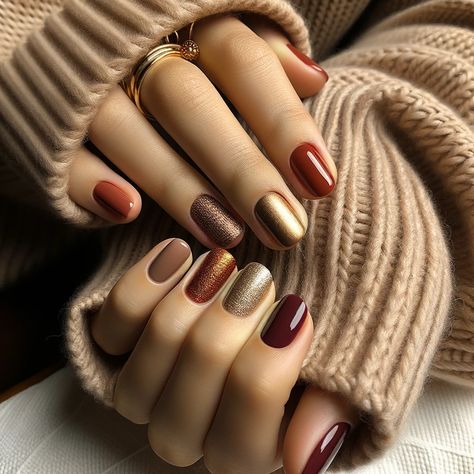 Rust Colour Nails, Autumn Nails 2024 Short, Professional Fall Nails, Fall Multicolor Nails, Trending Nail Colors, Nagellack Trends, Fall Gel Nails, Nagel Tips, Short Nails Art