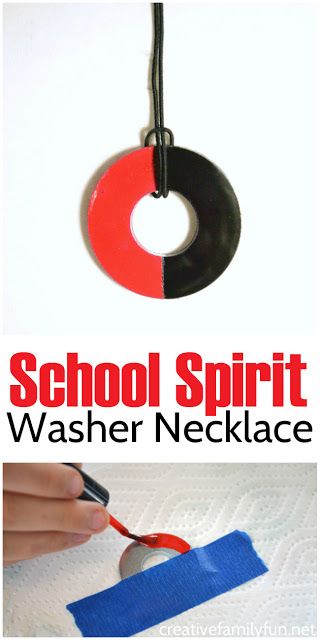 Make a DIY washer necklace with your school colors for your next School Spirit Day. It's a great craft for tweens and makes a great gift too. Market Day Ideas For Kids To Sell, School Spirit Day, School Spirit Crafts, Diy Washer Necklace, Washer Necklaces, Pep Club, Market Day Ideas, Sports Crafts, School Spirit Days