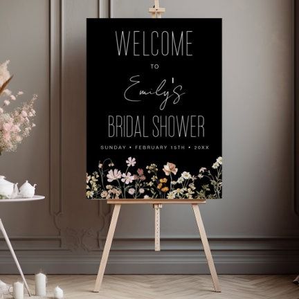 Pretty Girly Designs: products on Zazzle Bridal Shower Chalkboard, Wildflower Bridal Shower, Wildflower Design, Indoor Event, Fall Bridal Shower, Girly Design, Black Bridal, Bridal Shower Brunch, Bridal Shower Welcome Sign