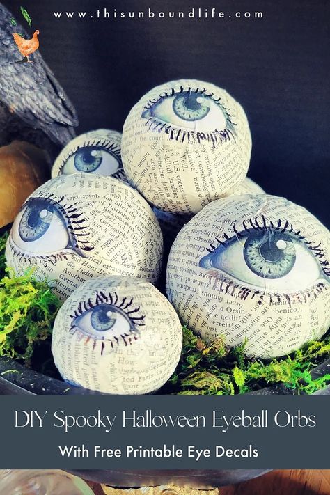 DIY Spooky Halloween Eyeball Orbs Paper Mache Eyeball, Halloween Eyeballs, Grandin Road, Paper Mache, Spooky Halloween, Pumpkin Carving, Free Printable, Free Printables, Witch