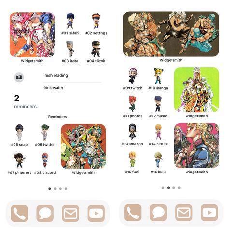 Jojo Phone Layout, Jojo's Bizarre Adventure Manga Icons, Jojo's Bizarre Adventure Widget, Jojo Homescreen Layout, Jojo Phone Theme, Jojo Themed Phone, Jjba Phone Layout, Jjba Phone Theme, Jojo Homescreen