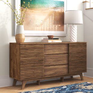 Mercury Row® Grandstaff 63" Wide 3 Drawer Sideboard | Wayfair Room Necessities, Dining Room Sideboard, Wide Sideboard, Solid Wood Sideboard, Wayfair Furniture, Shelf Storage, Wood Sideboard, Bedroom Designs, Sideboard Buffet