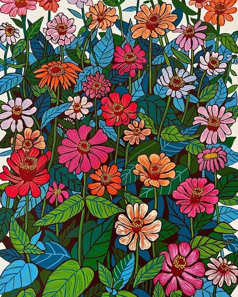 Zinnia Illustration, Lilies Illustration, Linocut Flowers, Art Thoughts, 3d Paper Flowers, Markers Drawing, Linocut Printmaking, Sign Painting, Artwork Ideas