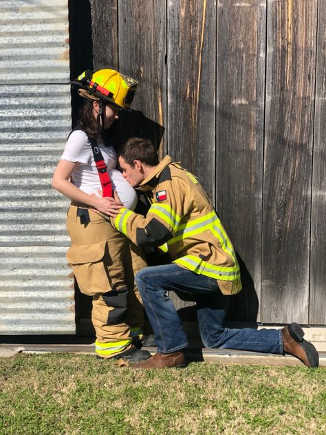 Firefighter Maternity Pictures, Firefighter Baby Announcement, Firefighter Couple Pictures, Firefighter Pregnancy Announcement, Firefighter Couple, Office Workouts, Firefighter Photography, Baby 2 Announcement, Firefighter Pictures