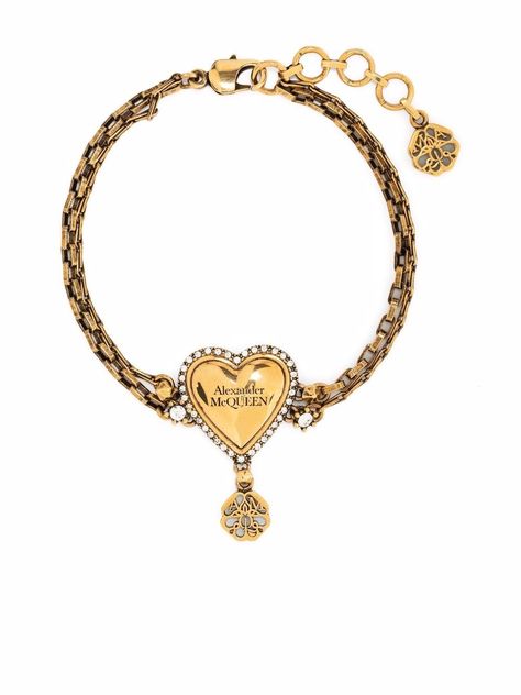 Vintage Alexander Mcqueen, Mcqueen Runway, Mcqueen Jewelry, Alexander Mcqueen Runway, Charm Bracelet Gold, Jewerly Bracelets, Latest Fashion Design, Gold Charm Bracelet, Heart Chain