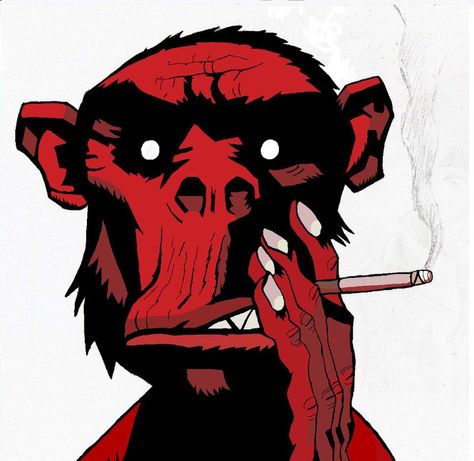 ('Gorillaz': Demon Days- Fire coming out of the monkeys head album image) 28/01/11 Fire Coming Out Of The Monkey's Head, The Gorillaz, Gorillaz Demon Days, Jamie Hewlett Art, Monkey Drawing, Monkey Illustration, Demon Days, Jamie Hewlett, Gorillaz Art