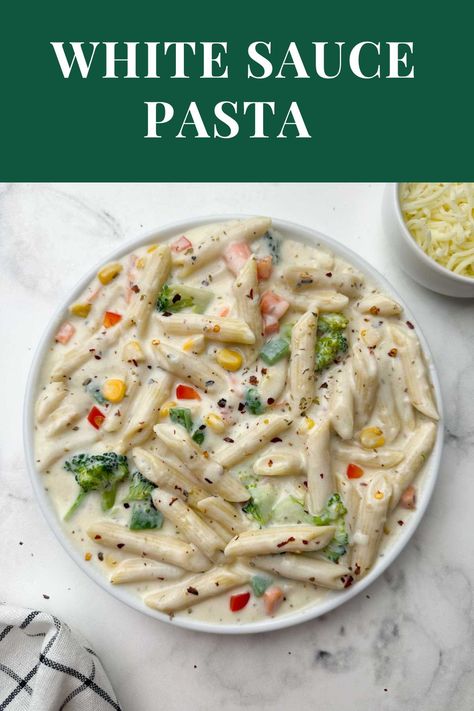 White Sauce Pasta (Bechamel Sauce Pasta) White Sauce Chicken Pasta Recipes, White Sauce Pasta Photography, White Souse Recipe Pasta, Chicken White Sauce Pasta, White Sauce Recipe Pasta, How To Make White Sauce Pasta, Pasta Recipes White Sauce, Healthy White Sauce Pasta, Pasta White Sauce Recipe