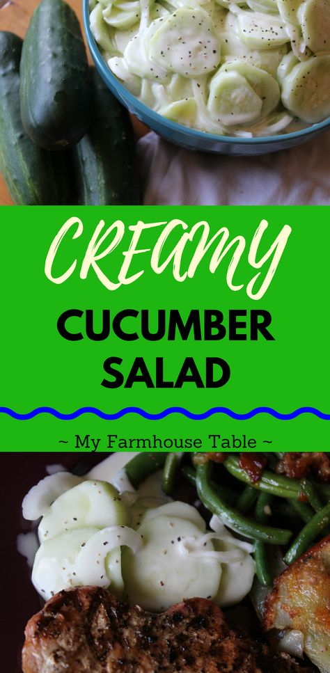 Creamy Cucumber and Onion Salad - My Farmhouse Table Freezer Cucumbers, Creamy Italian Pasta Salad, Cucumber And Onion Salad, Garden Cucumbers, Cucumber And Onion, Summer Side Dish, Creamy Cucumber Salad, Cucumbers And Onions, Salad Easy