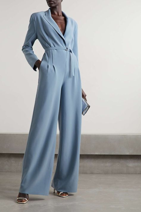 Blue Jumpsuits Outfit, Designer Overalls, Light Blue Jumpsuit, Silk Pant Suit, Light Blue Romper, Blue Playsuit, Mood Inspiration, Blue Suit Wedding, Wedding Party Outfits