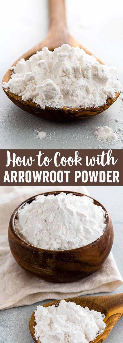 Arrowroot powder, also called flour or starch is an effective thickening agent used to add texture and structure in cooking and baking applications. Learn how this grain-free starch is used to thicken sauces, fillings and lighten up the texture of alternative flour baked goods. via @foodiegavin Arrow Root Flour Recipes, How To Use Arrowroot Powder, Arrowroot Flour Recipes Baking, Recipes With Arrowroot Flour, Keto Thickening Agent, Arrowroot Powder Recipes, Arrow Root Recipes, Arrow Root Powder Uses, Arrowroot Flour Recipes