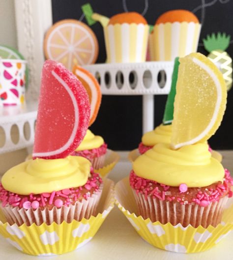 Tutti Fruity Party, Fruity Cupcakes, Lemon Cream Cheese Icing, Pink Lemonade Cupcakes, Parties Themes, Tutti Frutti Party, Box Lemon Cake, Citrus Cake, Lemonade Cupcakes