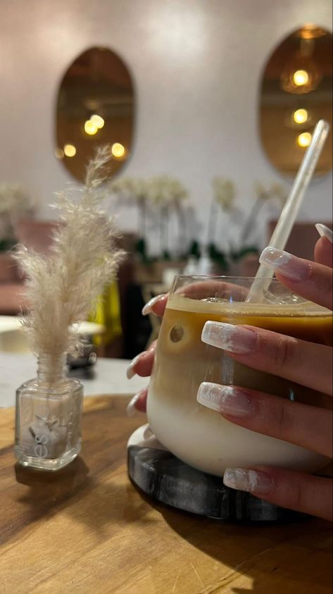 Coffee And Nails Aesthetic, Coffee And Nails, Pink Naildesign, Clouds Nails, Cloud Nails, Soft Minimalism, Cafe Aesthetic, Iced Latte, Aesthetic Pink