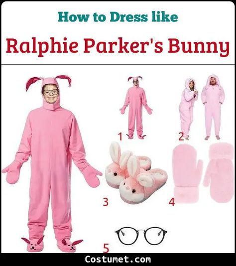 Ralphie Bunny Costume, A Christmas Story Costume, Christmas Story Costume, Pink Mittens, Party 2023, Pink Onesie, Bunny Slippers, Bunny Suit, Costume For Halloween