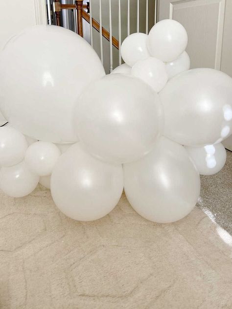 DIY Balloon Cloud- the perfect baby shower backdrop - traditionallycozy.com How To Make Balloon Clouds, Cloud Balloon Arch, Balloon Cloud, Planes Birthday, How To Make Balloon, Balloon Clusters, Balloon Clouds, Wooden Plane, Parisian Theme