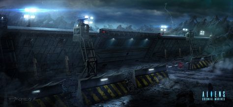 ArtStation - ACM Base Gate, Pablo Palomeque Cover Art Inspiration, Scifi Wall, Post Apocalyptic City, Aliens Colonial Marines, Colonial Marines, Space Video, Royal Wallpaper, Sci Fi Building, Alien Artwork